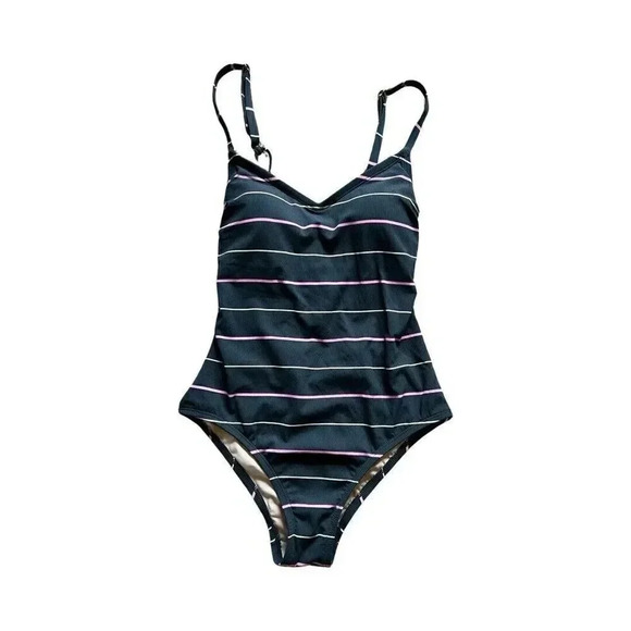 Kona Sol One Piece Bathing Suit Size Small‎ Gray Pink striped - Picture 1 of 2
